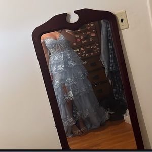 Light blue tiered skirt prom dress